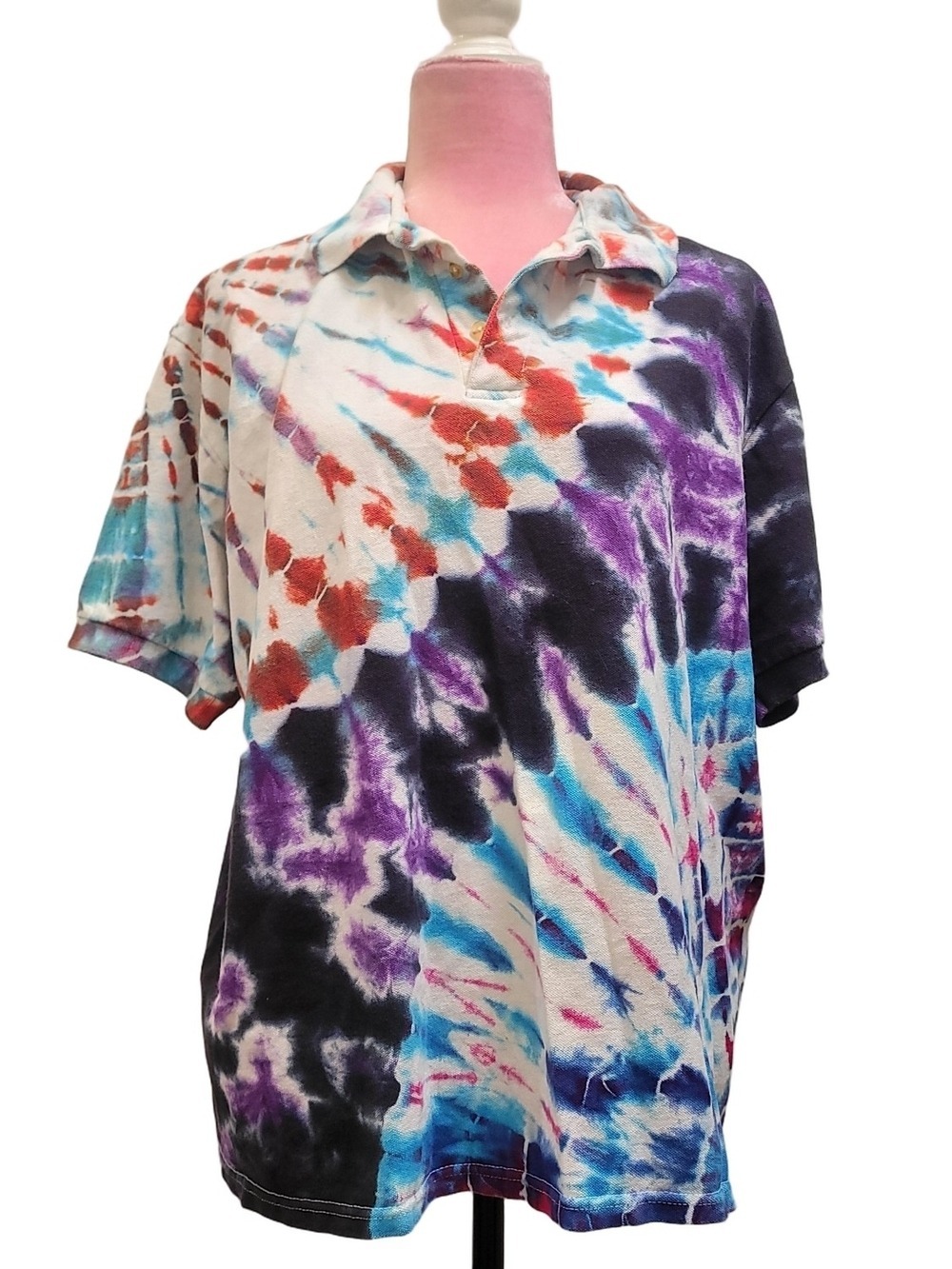 Hanes Multicolor Tie-Dye Polo — Purple, Blue, Black, Orange